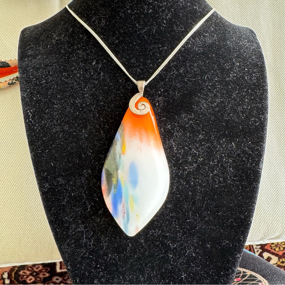 Vibrant Orange and White Leaf Pendant Necklace
